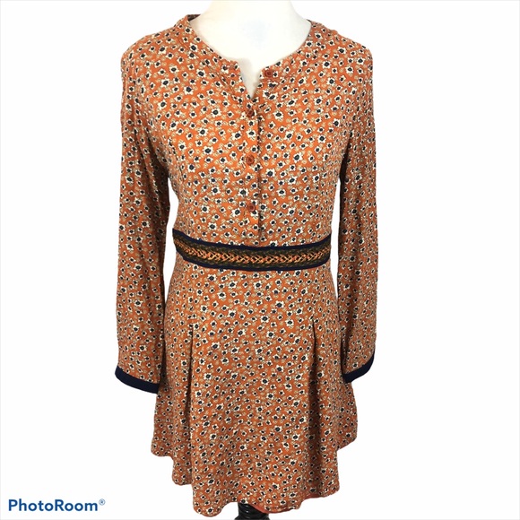 Esley Dresses & Skirts - Esley Midi Long Sleeved Floral Orange Dress Large